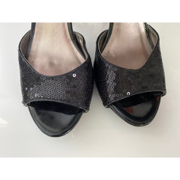 Kelly & Katie Slingback Black‎ Hidden Platform Peep Toe Pumps Sequins Size 7 Vtg - Picture 8 of 12